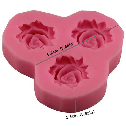 1pc 3 Cavity Rose Flower Shaped Silicone Mold, 3D Fondant Mold