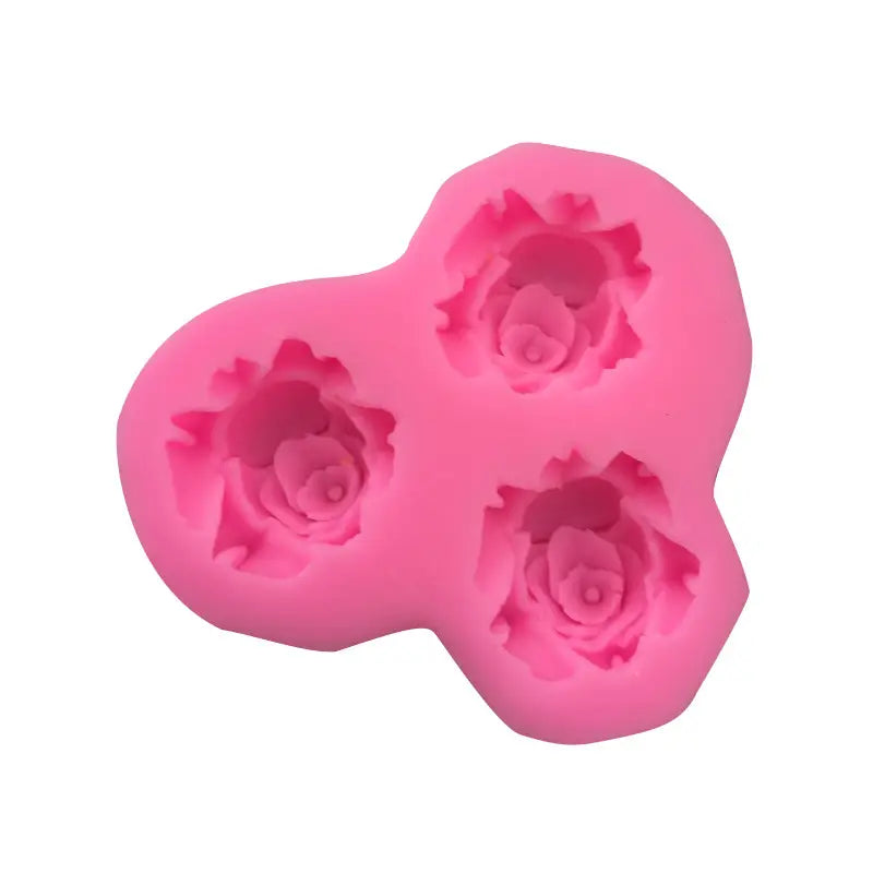 1pc 3 Cavity Rose Flower Shaped Silicone Mold, 3D Fondant Mold