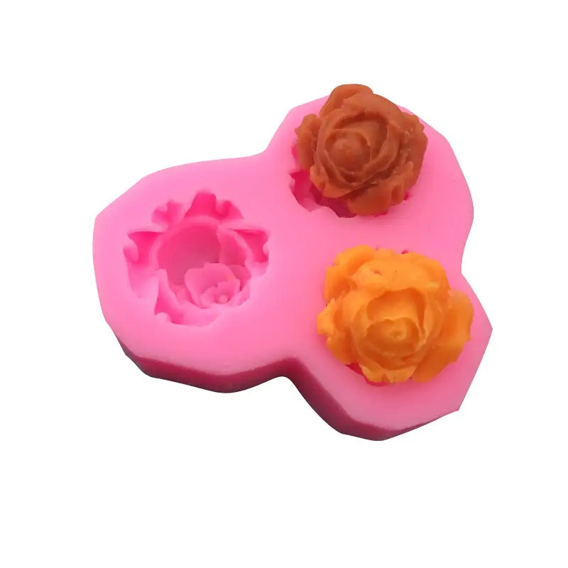 1pc 3 Cavity Rose Flower Shaped Silicone Mold, 3D Fondant Mold