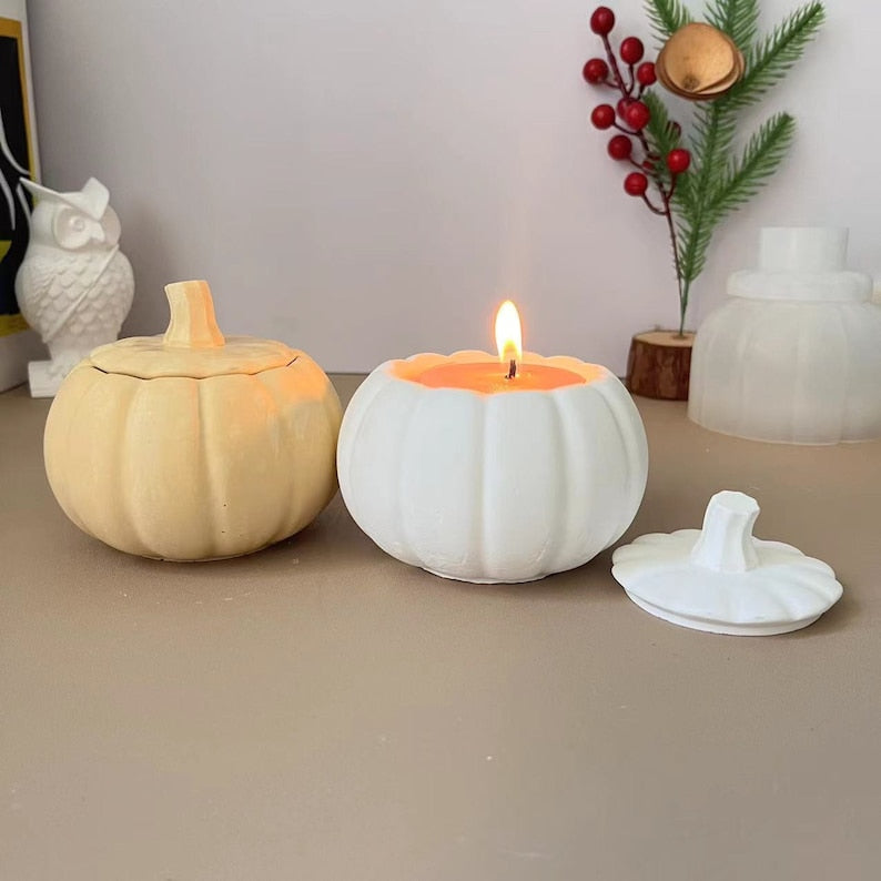 Pumpkin Storage box mold with lid jewelry box mold candle jar Halloween ornament plaster mold resin mold Concrete mold