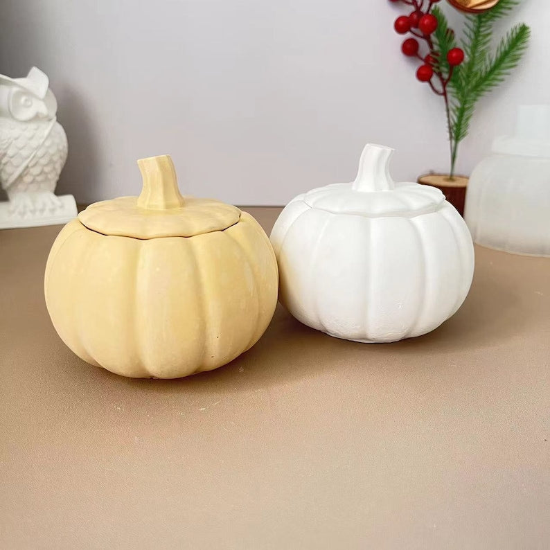 Pumpkin Storage box mold with lid jewelry box mold candle jar Halloween ornament plaster mold resin mold Concrete mold