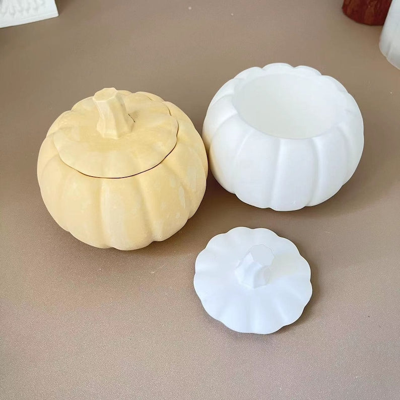 Pumpkin Storage box mold with lid jewelry box mold candle jar Halloween ornament plaster mold resin mold Concrete mold