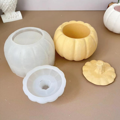 Pumpkin Storage box mold with lid jewelry box mold candle jar Halloween ornament plaster mold resin mold Concrete mold