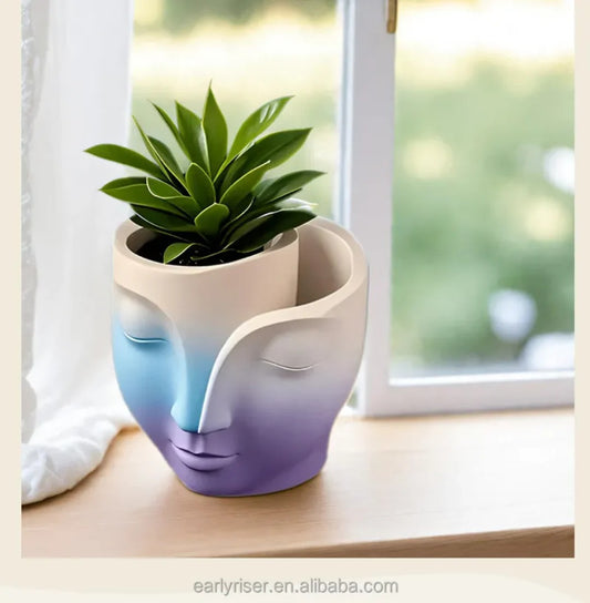 Abstract Face Silicone Mold | 8cm Split Head Planter Candle Wax Gypsum Mold