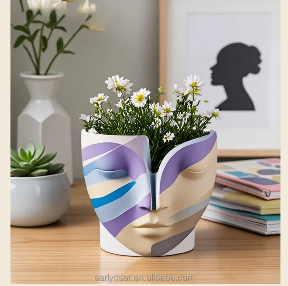 Abstract Face Silicone Mold | 8cm Split Head Planter Candle Wax Gypsum Mold