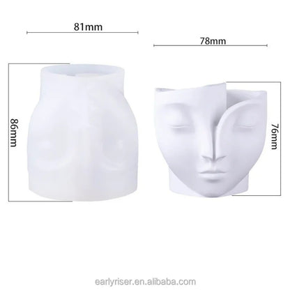 Abstract Face Silicone Mold | 8cm Split Head Planter Candle Wax Gypsum Mold