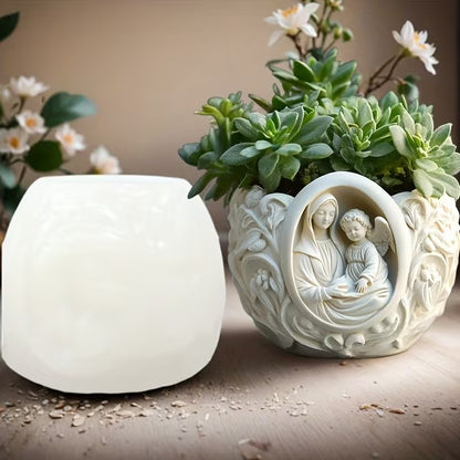 Madonna & Child Silicone Mould — Religious Flower Vase Cast (9.5×8.5 cm Christian Decor)