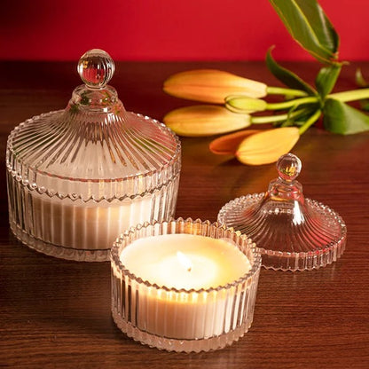 100ml Diamond-Cut Glass Christmas Candle Jar with Lid – Clear Candy Jar for DIY Wax Candle Making, Gifting, and Home Decor
