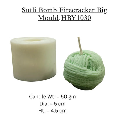 Sutli Bomb Firecracker Silicone Candle Mould HBY1030 – mould and finished candle, 5cm dia x 4.5cm ht, candle weight 50g