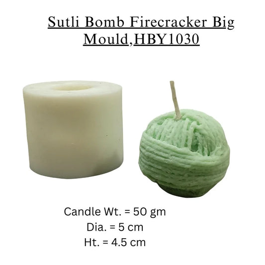 Sutli Bomb Firecracker Silicone Candle Mould HBY1030 – mould and finished candle, 5cm dia x 4.5cm ht, candle weight 50g