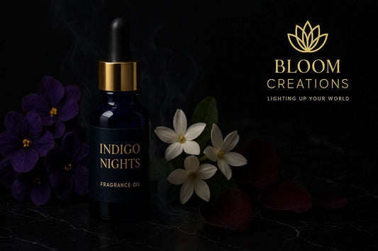 Indigo Nights fragrance oil 100ml for candle making — deep ambient evening scent