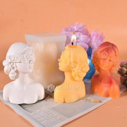 Bust of Girl Candle Molds I 3D Fondant Silicone Blind Woman Shape Wax Mould