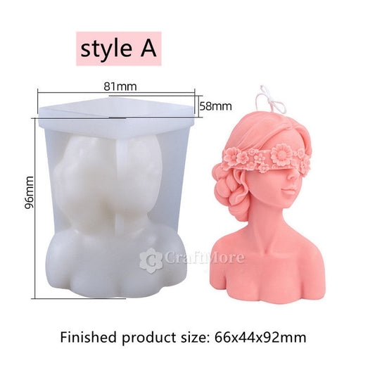 Bust of Girl Candle Molds I 3D Fondant Silicone Blind Woman Shape Wax Mould