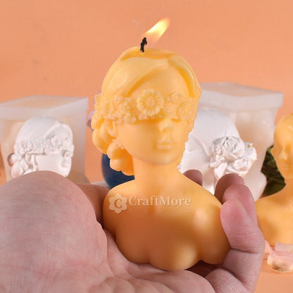 Bust of Girl Candle Molds I 3D Fondant Silicone Blind Woman Shape Wax Mould