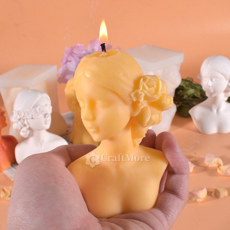 Bust of Girl Candle Molds I 3D Fondant Silicone Blind Woman Shape Wax Mould