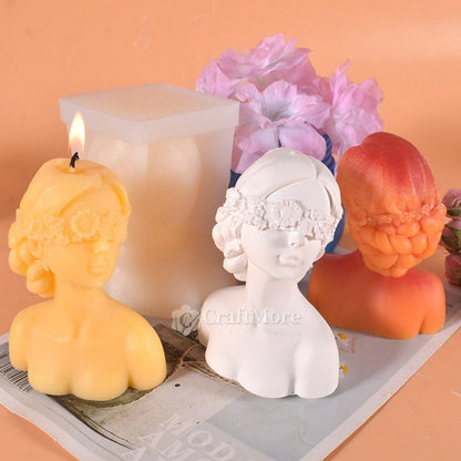 Bust of Girl Candle Molds I 3D Fondant Silicone Blind Woman Shape Wax Mould