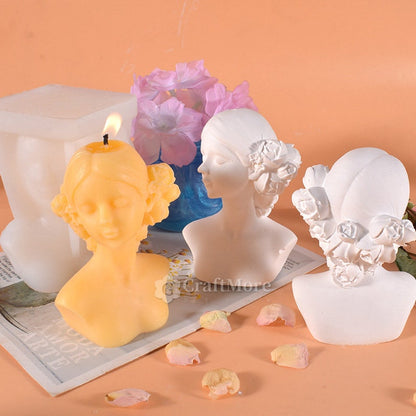 Bust of Girl Candle Molds I 3D Fondant Silicone Blind Woman Shape Wax Mould