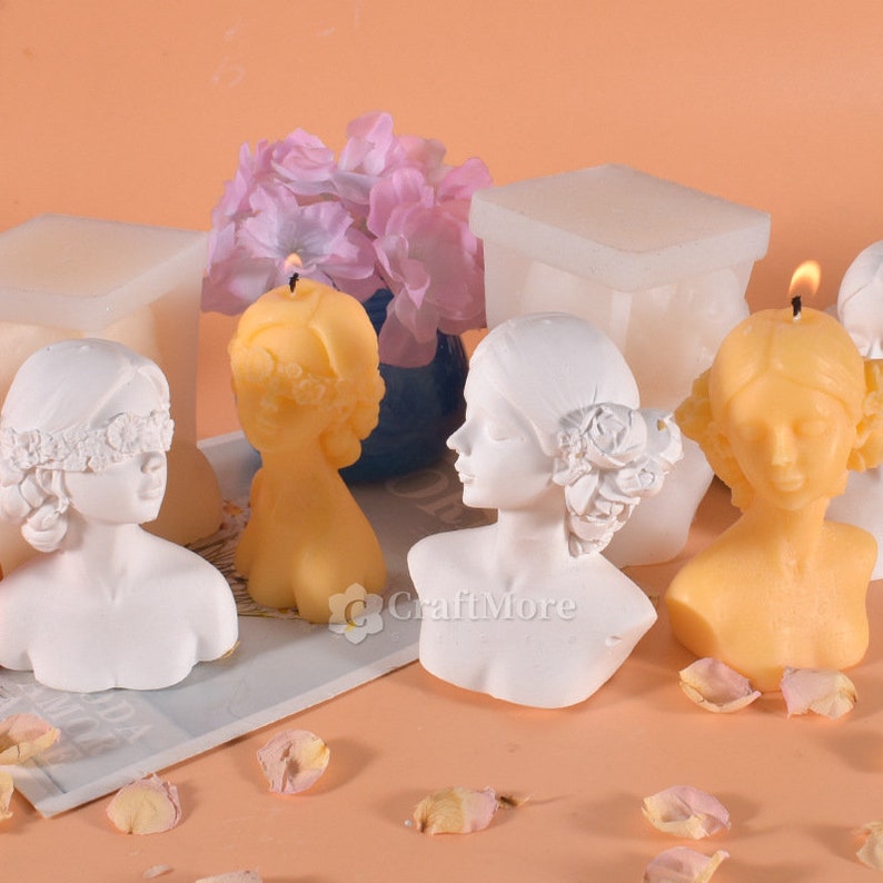 Bust of Girl Candle Molds I 3D Fondant Silicone Blind Woman Shape Wax Mould