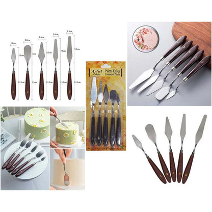 Artist Palette Knife Set 5PCS — stainless steel blades with wooden handles in graduated sizes