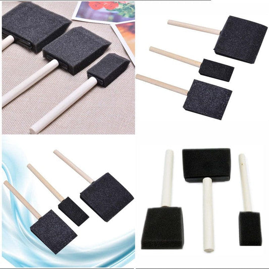 Foam Sponge Brush Set with wooden handles in multiple sizes for painting and crafts