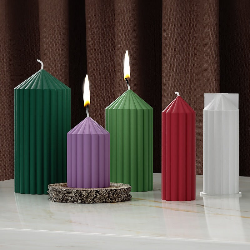 Geometric striped column B silicone candle mold — close-up detail