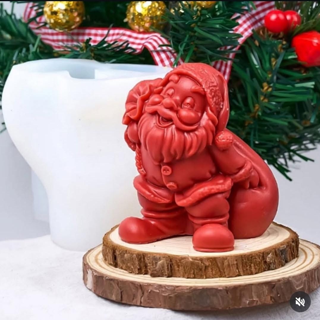 3D Santa Claus with Backpack Silicone Candle Mould — Christmas Theme Decorative Cast