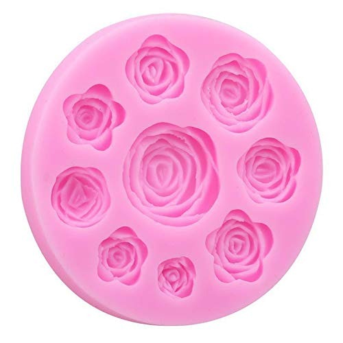 9-rose silicone fondant mold for cake decoration, chocolate, and candle accents