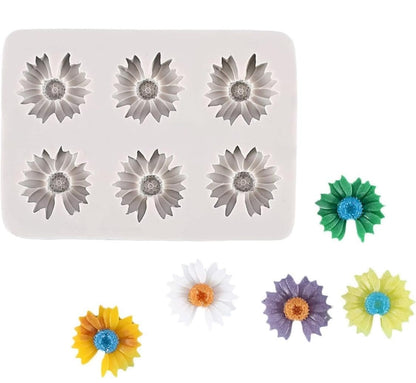 Bloom Creations Daisy Flower Silicone Mold for Cake Decorating, 6-Cavity Fondant Mould for Chocolate, Resin Art, Clay Crafts, Soap Making, DIY Baking Tools, Non-Stick Gerbera Flower Tray