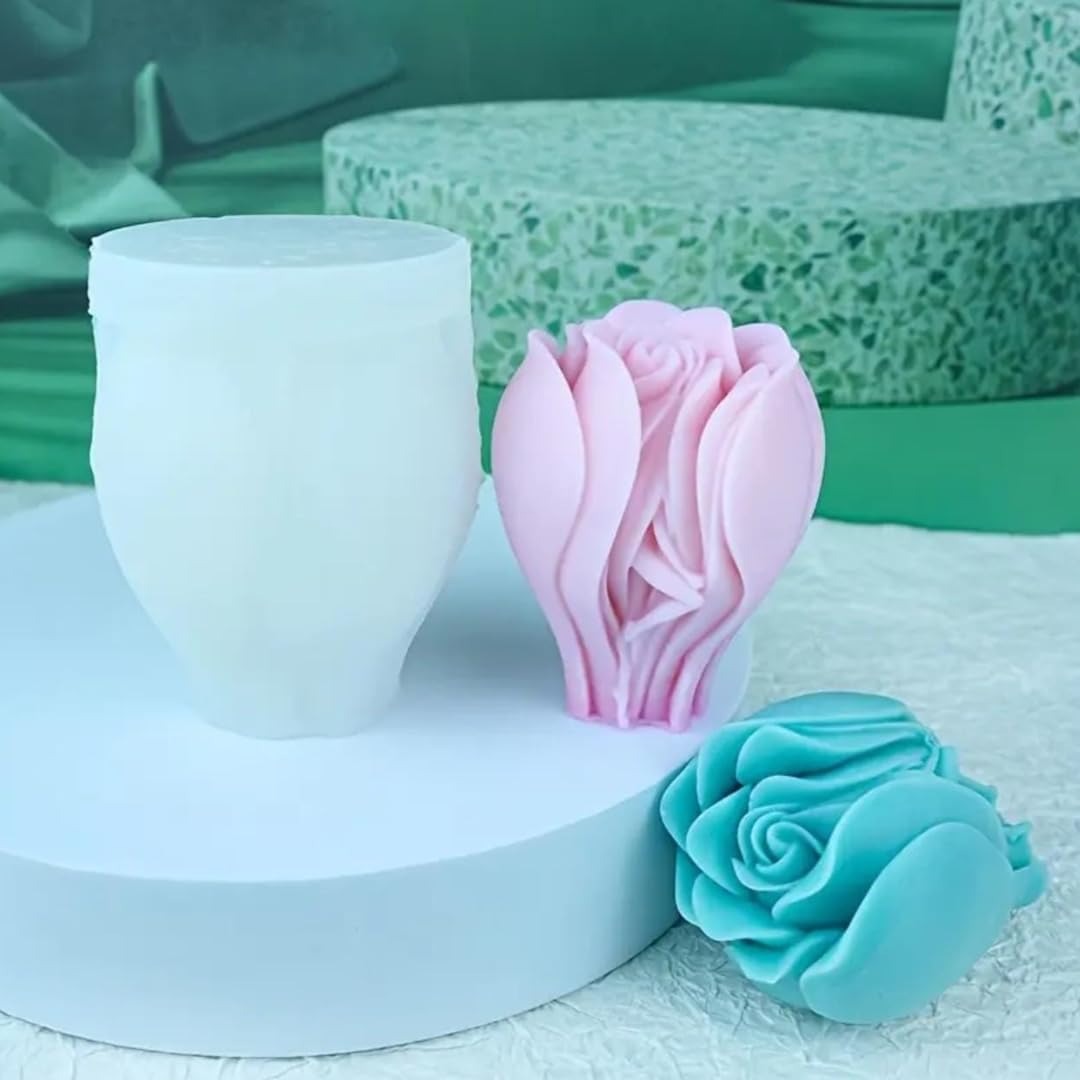 Tulip rose 3D flower silicone candle mold for resin, polymer clay, and Valentine candles