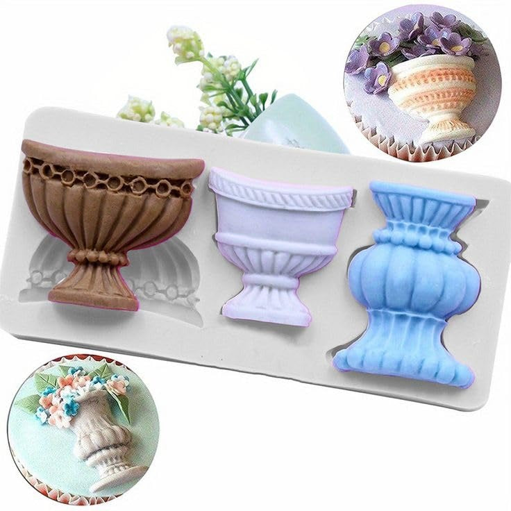 3-cavity vintage urn silicone mould with wax cast outputs displayed on decorative plaques