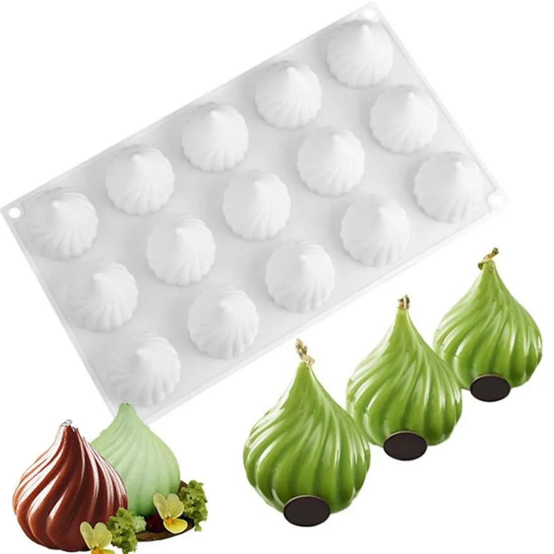Modak silicone mould dimensions – 11.49×6.85×1.97in overall, 1.77×1.97in each cavity, FDA & LFGB approved