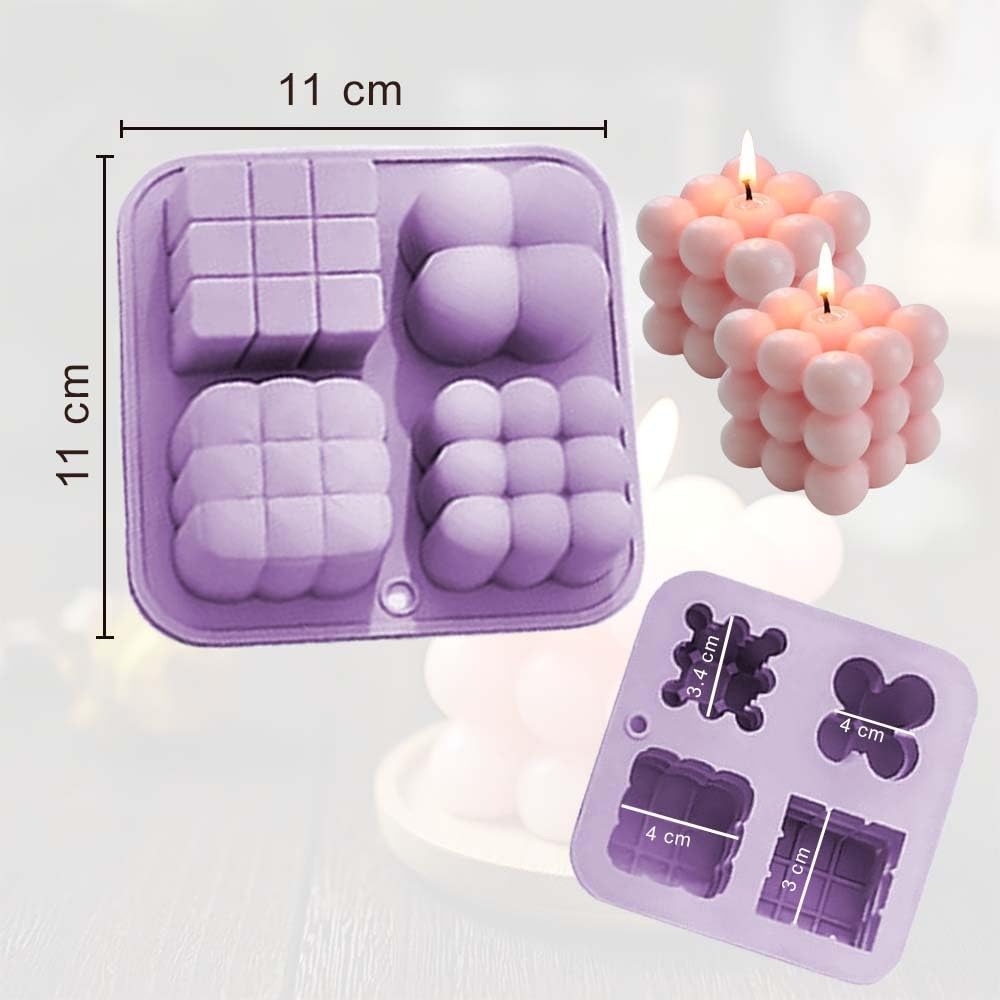 4-in-1 Bubble Cube Cross Floral Silicone Candle Mould – Assorted Shape Multi-Design Cast ₹200