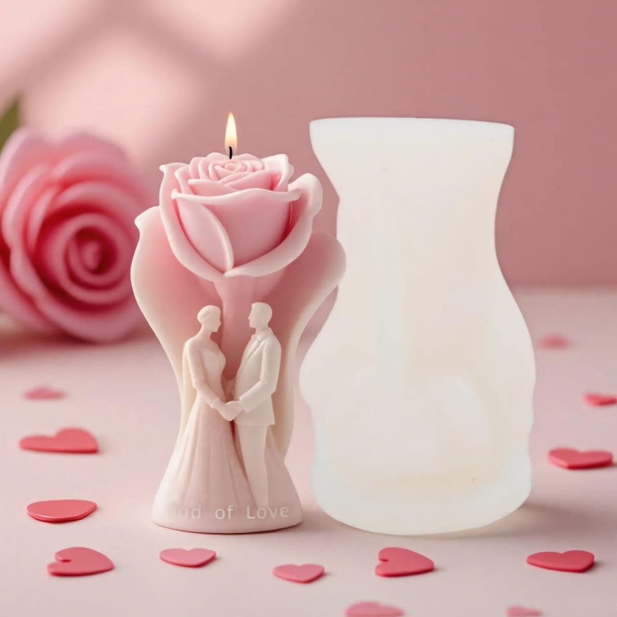Rose Love Oath Couple Candle Silicone Mold ZW‑386 | Wedding & Anniversary 3D Rose Figurine Candle 9.6cm