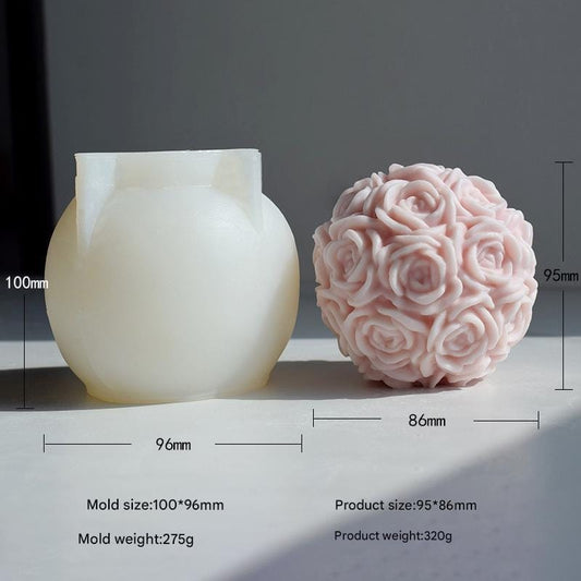 Large 3D rose ball silicone candle mould for romantic floral candles