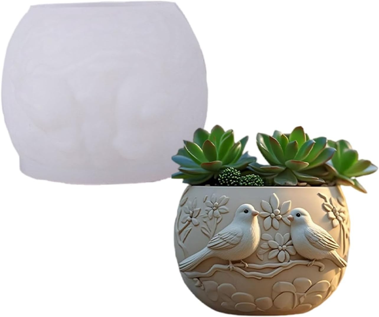 Lovebirds Silicone Mold | 9cm Pair Birds Candle Wax Planter Brush Holder