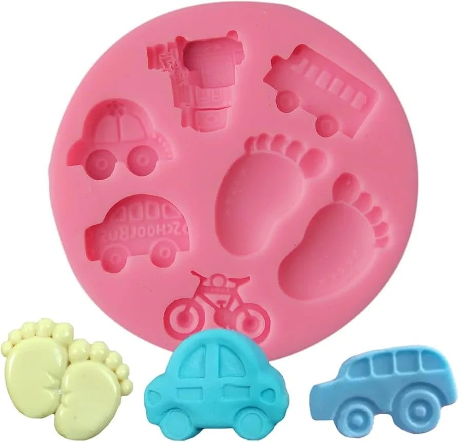 Children's Transport Silicone Cake Mould | Bus, Car, Bicycle & Trolley Fondant Mould