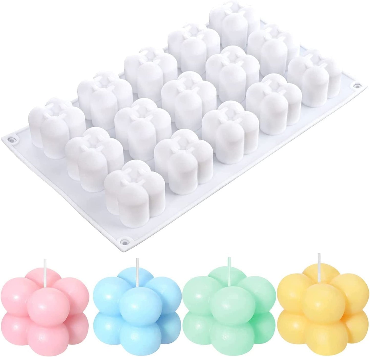 3D Bubble Candle Molds - 15 Cavity 4 Bubble Cube Silicone Mold for Candles Soap Making, Bubble Cake Mold for Baking Dessert Mousse Cake Jelly Ice Cream (Pack of 1)