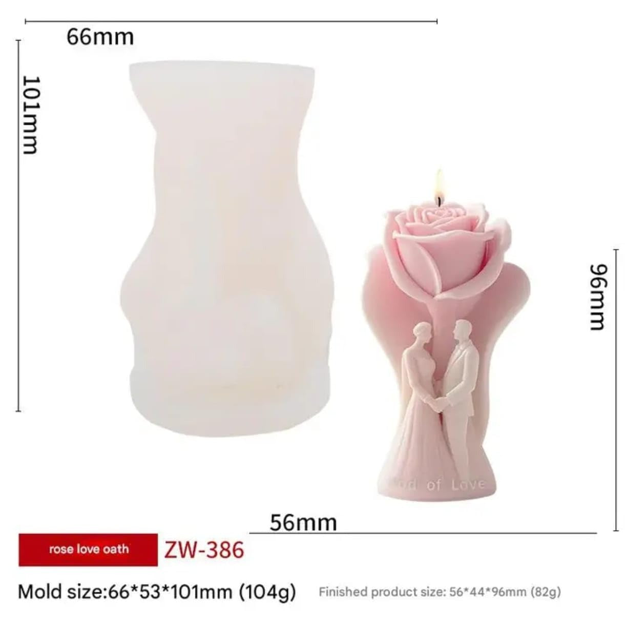 Rose Love Oath Couple Candle Silicone Mold ZW‑386 | Wedding & Anniversary 3D Rose Figurine Candle 9.6cm