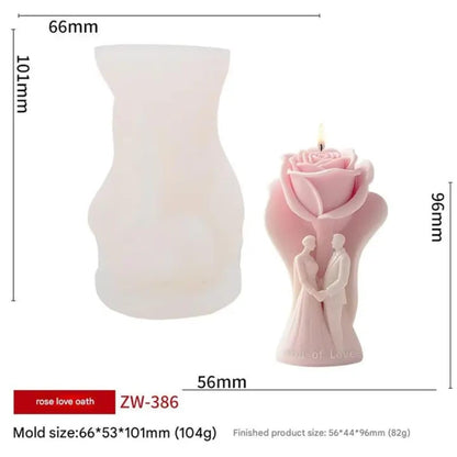 Rose Love Oath Couple Candle Silicone Mold ZW‑386 | Wedding & Anniversary 3D Rose Figurine Candle 9.6cm