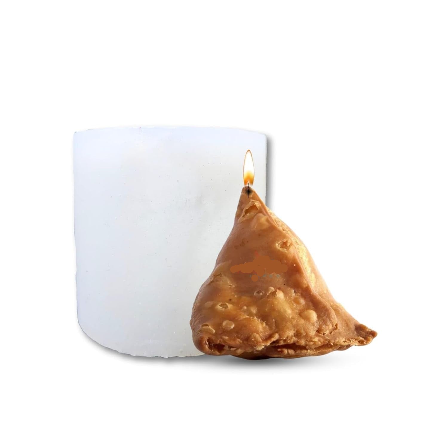 Samosa candle mould listing image showing finished candle output