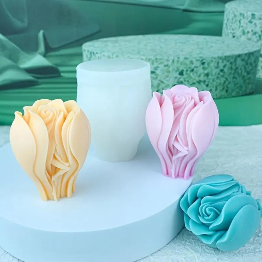 Tulip Rose Candle Mold for Candle Making 3D Flower Silicone Mold for Resin Casting Crafts DIY Polymer Clay Home Decoration Wax Melts Valentine's Day Candle Molds Soap Making