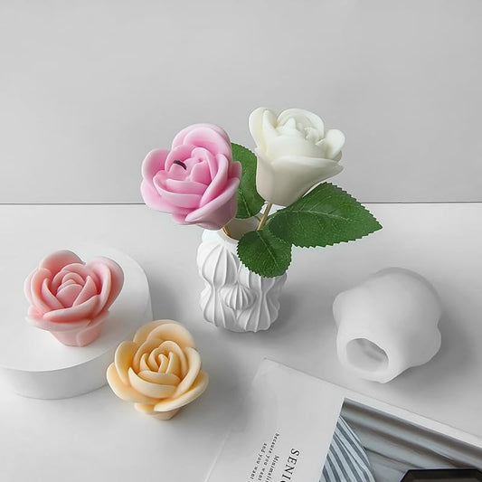 Candle Mold I 3D Fondant Rose Flower Shape Silicone Scented Wax Mould I for DIY Handmade Ornament Cake Décor Aromatherapy Polymer Clay Soap Plaster Resin Art Craft Making Home Decoration