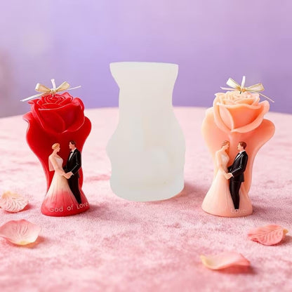 Rose Love Oath Couple Candle Silicone Mold ZW‑386 | Wedding & Anniversary 3D Rose Figurine Candle 9.6cm