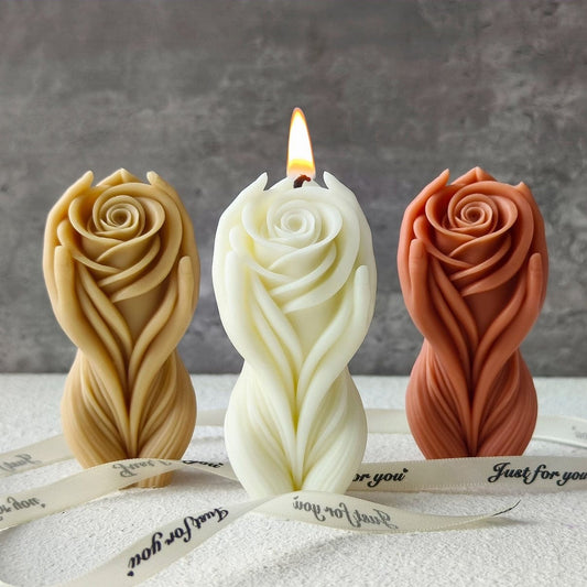 3D holding rose flower silicone candle handmade mould — romantic candle craft