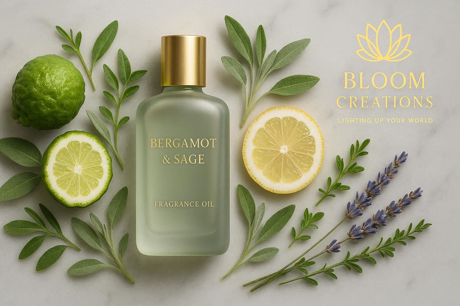 Bergamot and Sage fragrance oil 100ml — fresh herbal citrus scent for candles