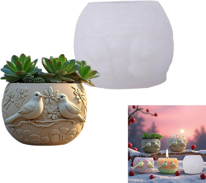 Lovebirds Silicone Mold | 9cm Pair Birds Candle Wax Planter Brush Holder