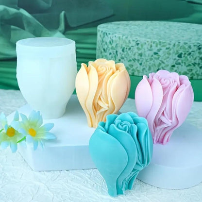 Tulip Rose Candle Mold for Candle Making 3D Flower Silicone Mold for Resin Casting Crafts DIY Polymer Clay Home Decoration Wax Melts Valentine's Day Candle Molds Soap Making