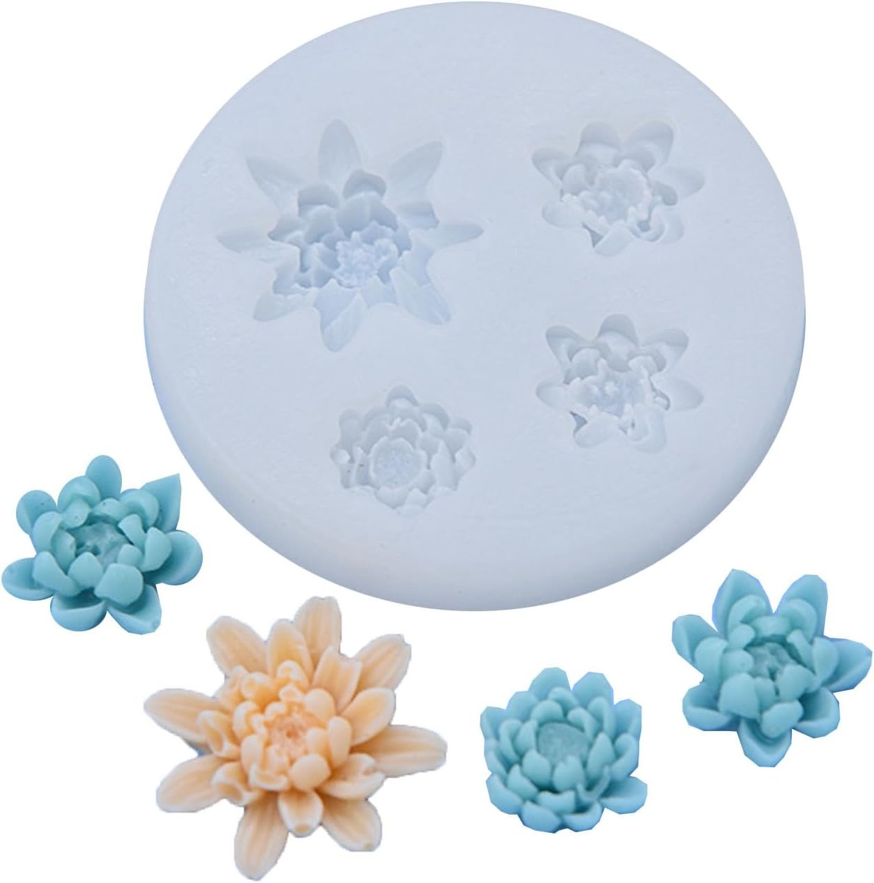 5 Cavity Succulent Flower Silicone Mold | Mini Floral Wax Soap Candle Mold 8.3cm Round
