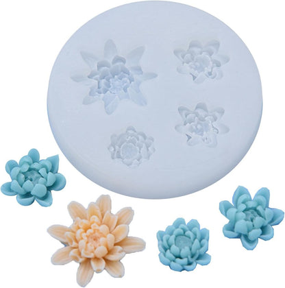 5 Cavity Succulent Flower Silicone Mold | Mini Floral Wax Soap Candle Mold 8.3cm Round