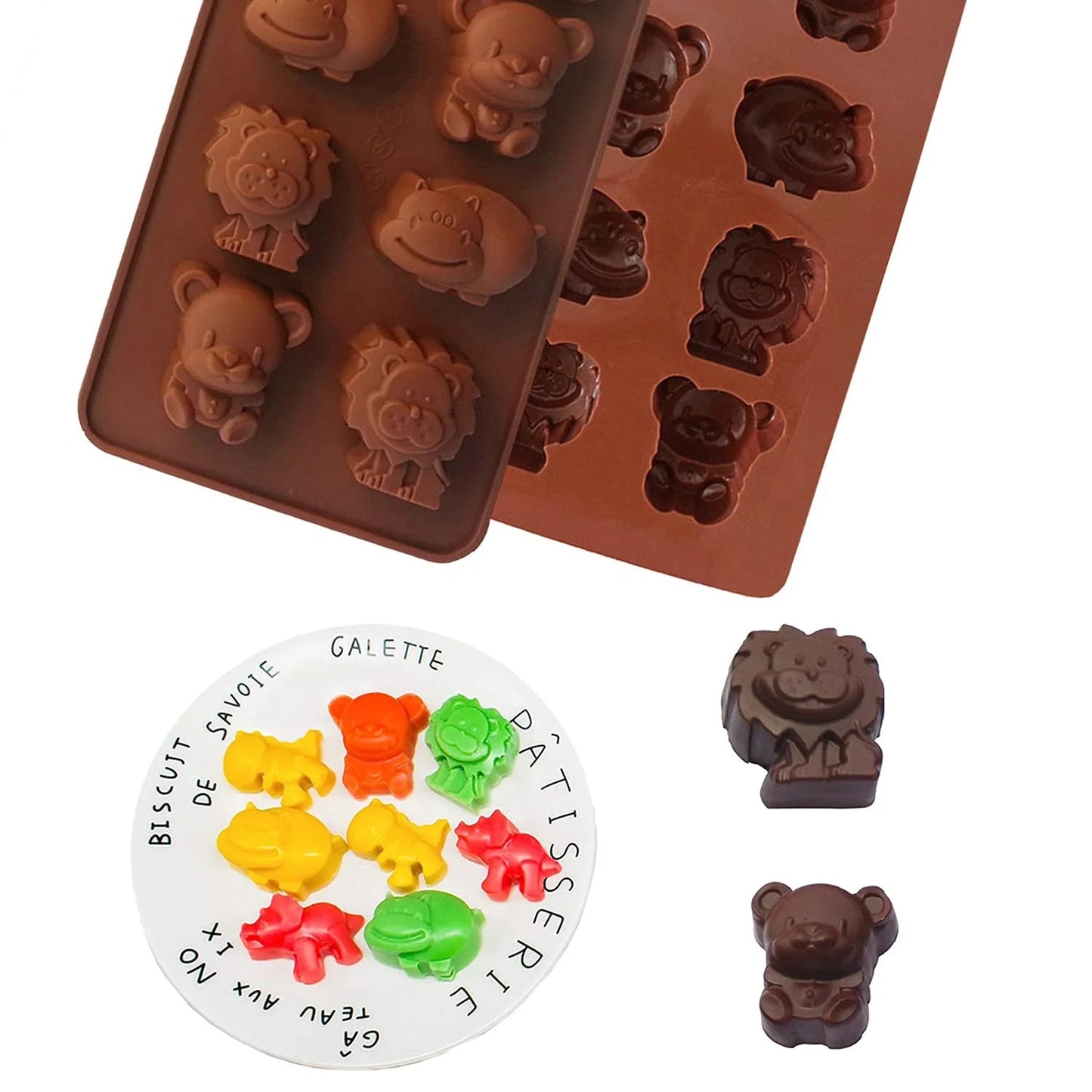 Animal Silicone Chocolate Mould – 8 Cavity (Lion, Bear & Hippo)